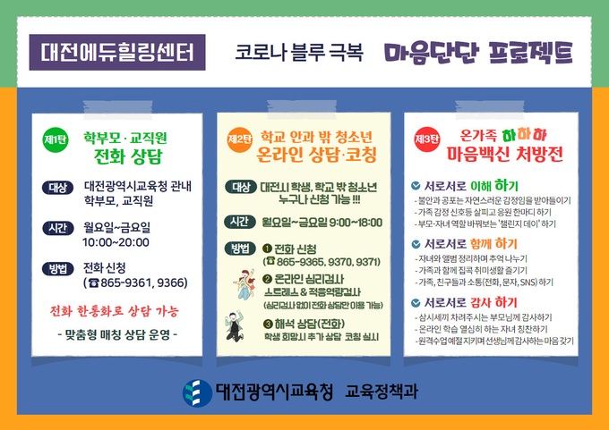 사진=대전교육청/대전에듀힐링센터 코로나 블루 극복 마음단단 프로젝트 포스터