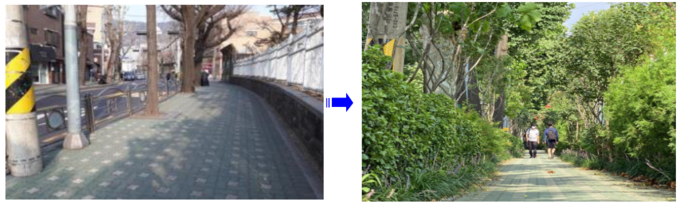 사진=서울시/(왼쪽)용산중·고등학교 통학로 녹화 전, (오른쪽)용산중·고등학교 통학로 녹화 후