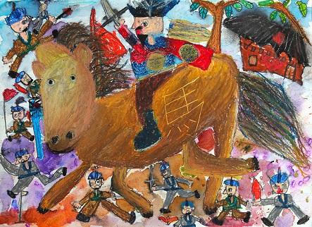 사진=국립경주박물관/으뜸상 수상작 '말을 타는 지배자 ' 박창진 그림 (대구 동덕초 2)