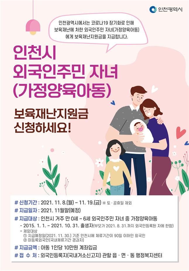 사진=인천시/보육재난지원금 안내 포스터