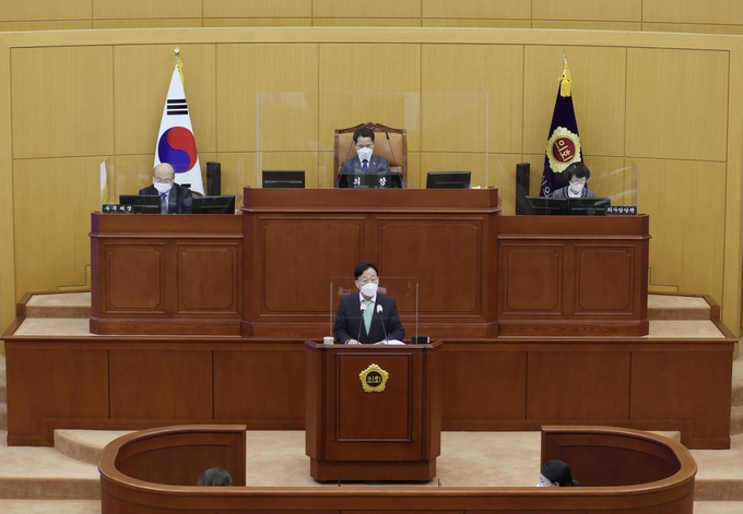 사진=대전교육청/시정연설 중인 설동호 대전교육감