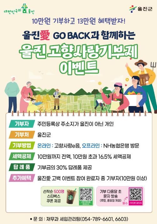 '울진愛 고백(Go Back)'과 함께하는 고향사랑기부제 이벤트 실시