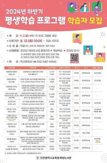 인천광역시교육청계양도서관, 하반기 평생학습 프로그램 학습자 모집