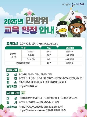 대덕구 2025년 민방위 교육 일정 안내 홍보 카드 뉴스