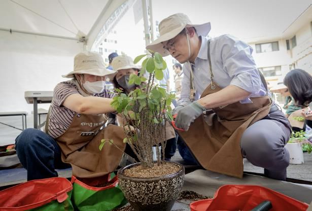 찾아가는 반려식물 관리서비스 현장을 방문해 분갈이에 참여한 이기재구청장