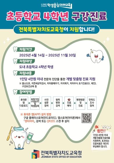 전북교육청, 초등학교 4학년 구강진료 지원 사업 계속