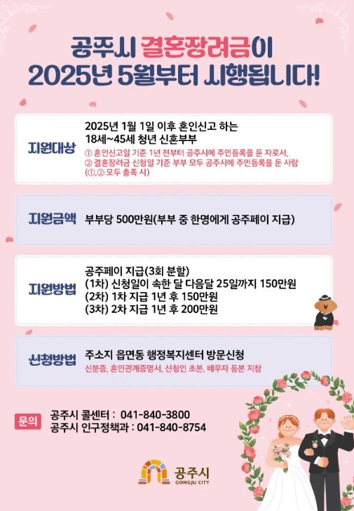 공주시, 5월부터 ‘결혼장려금’ 지급…