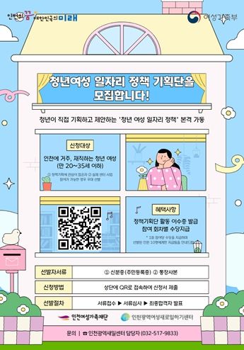 , 청년 여성 일자리 정책 기획단 모집