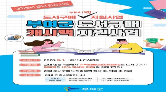 부여군, ‘충남 인증서점 도서구매 캐시백 지원사업’실시