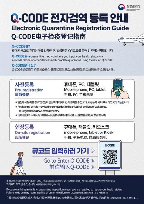 Q-CODE 전자검역 등록 양면 안내문(한·영·중)